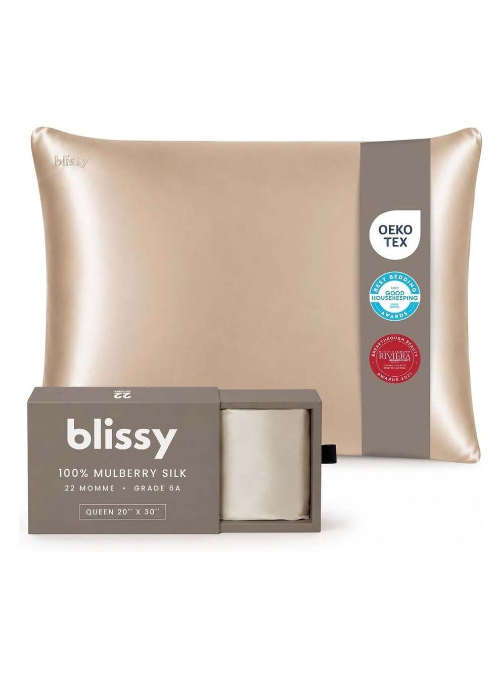 Blissy Silk Pillowcase Queen Size Champagne 100% Mulberry